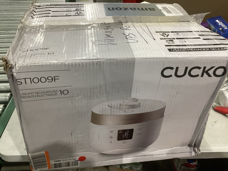 Condition photo showing As Is for CUCKOO Twin Pressure Rice Cooker 10-Cup Uncooked / 20-Cup Cooked with Nonstick Inner Pot, Large Rice Maker & Warmer with 16 Menu Options, Open Cooking Mode, Voice Guide, White (CRP-ST1009FW) 10 Cup WHITE