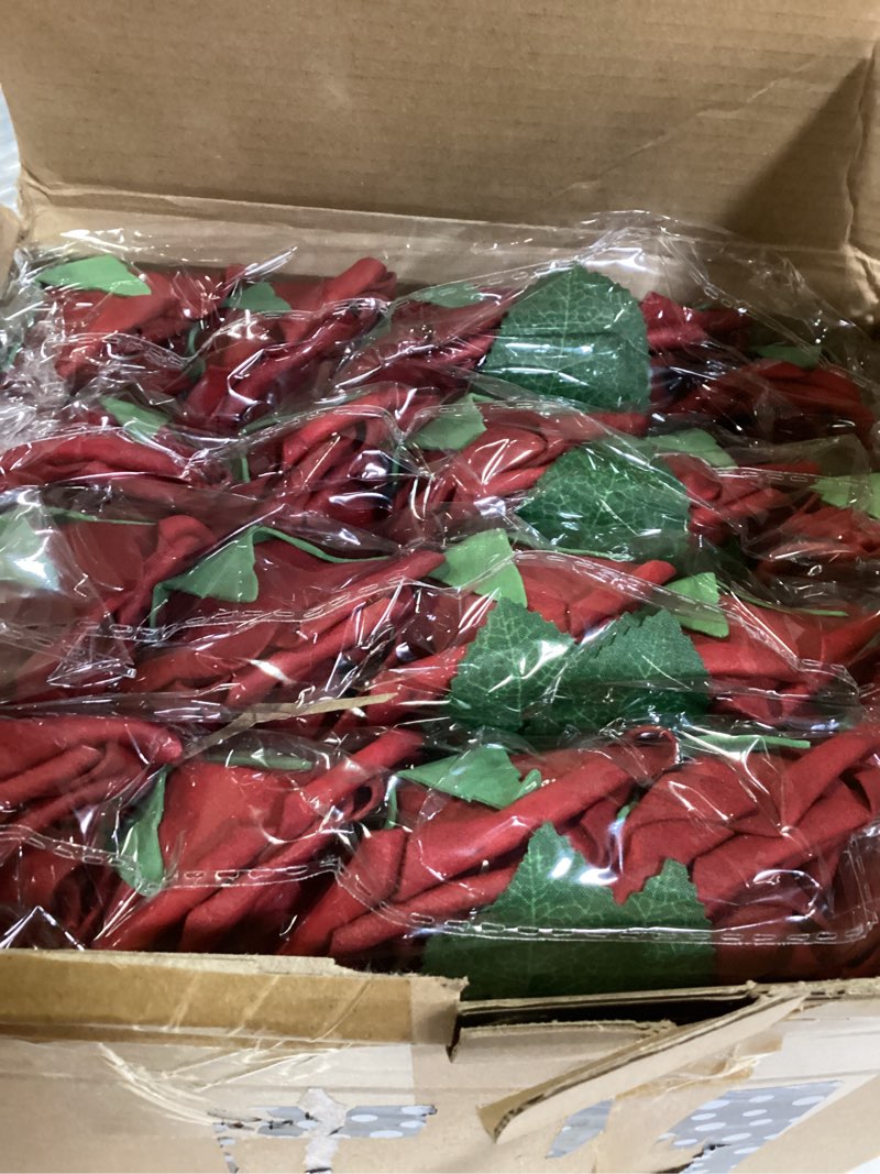 Condition photo showing New/Like New for amyhomie artificial flower dark red rose 100pcs real looking fake roses w/stem for diy wedding bouquets centerpieces arrangements party baby shower valentines day christmas tree decorations dark red 100