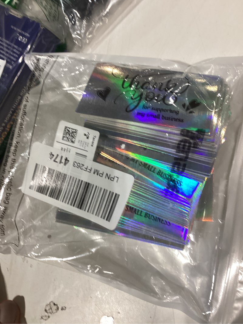 Condition photo showing New/Like New for similiar product150 pcs reflective holographic silver thank you note cards, mini 3 styles thank you for supporting my small business greeting cards for retail store owner goods customer 3.54\"x2\"(b) reflective holographic silver b