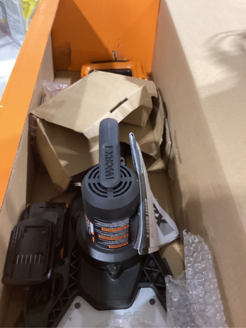 Condition photo showing As Is for worx 20v jawsaw cordless chainsaw power share - wg320 (battery & charger included)