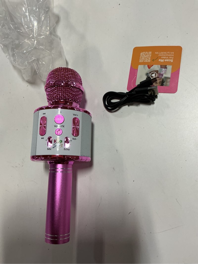 Condition photo showing Good Condition for move2play, kids karaoke microphone | includes pre-loaded songs & bluetooth | kids birthday party gift | toy for all ages 2, 3, 4, 5, 6+ year old girls, boys & toddlers white/pink