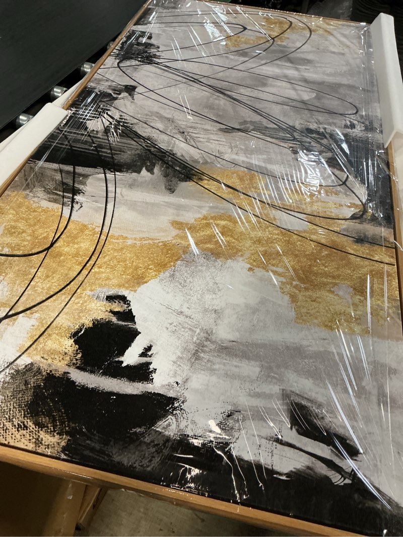 Condition photo showing Good Condition for large canvas wall art gold abstract paintings 30x60 inch wooden framed artwor...
