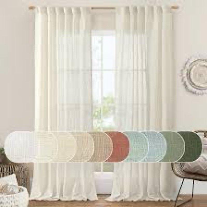 lamit natural ivory semi sheer linen curtains 84 inch long, cream white light filtering living room 