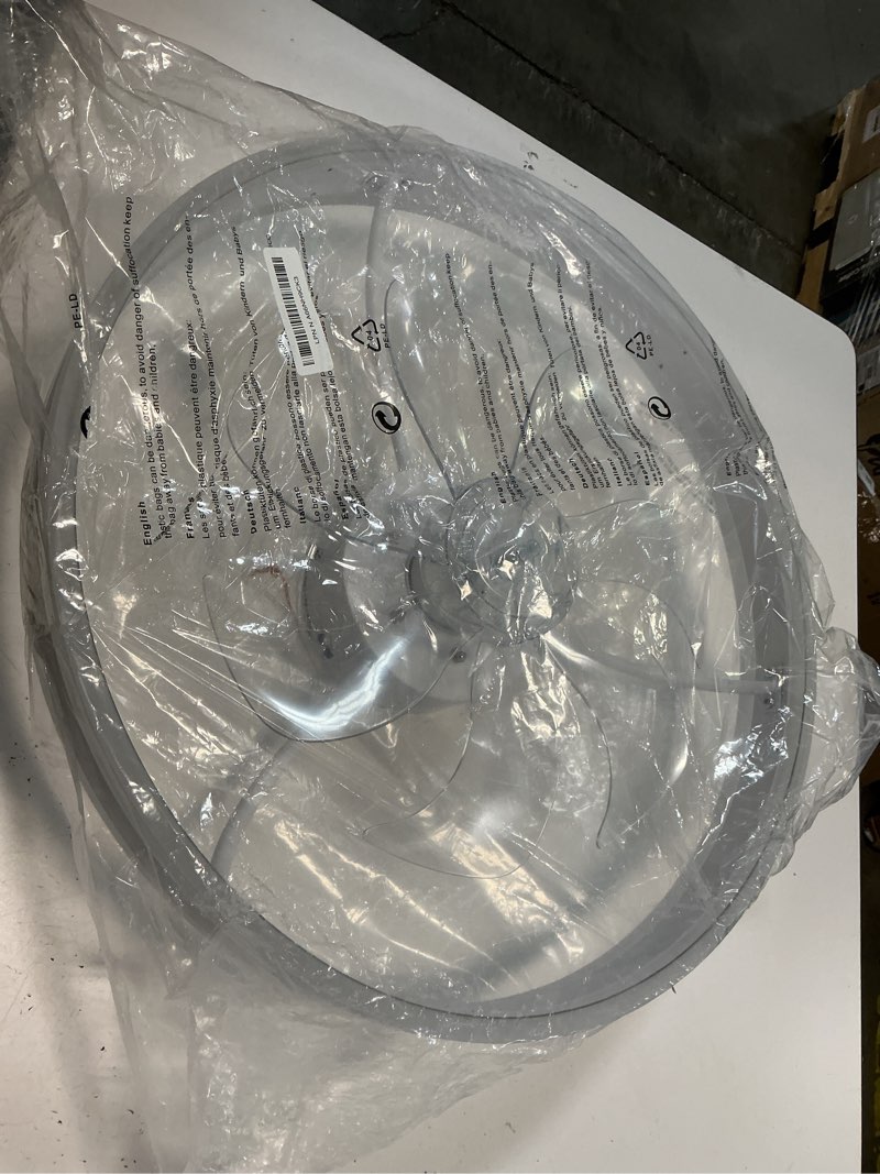 Condition photo showing As Is for (Incomplete)STERREN 15.7\" RGB Ceiling Fan with Light, Modern Flush Mount Bladeless Ceiling Fans, Low Profile Ceiling Fan with Remote,Small White Fandelier Chandelier for Bedroom Living Room White 15.7 inch