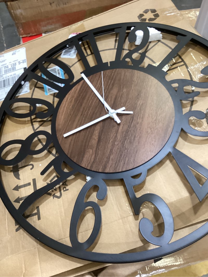 Condition photo showing As Is for leike large wall clocks with night light battery operated,silent non ticking,rustic modern big wood clock for living room, bedroom,kitchen,farmhouse,office,home decor-20 inch(black-arabic number) 20 inch black-wood-arabic