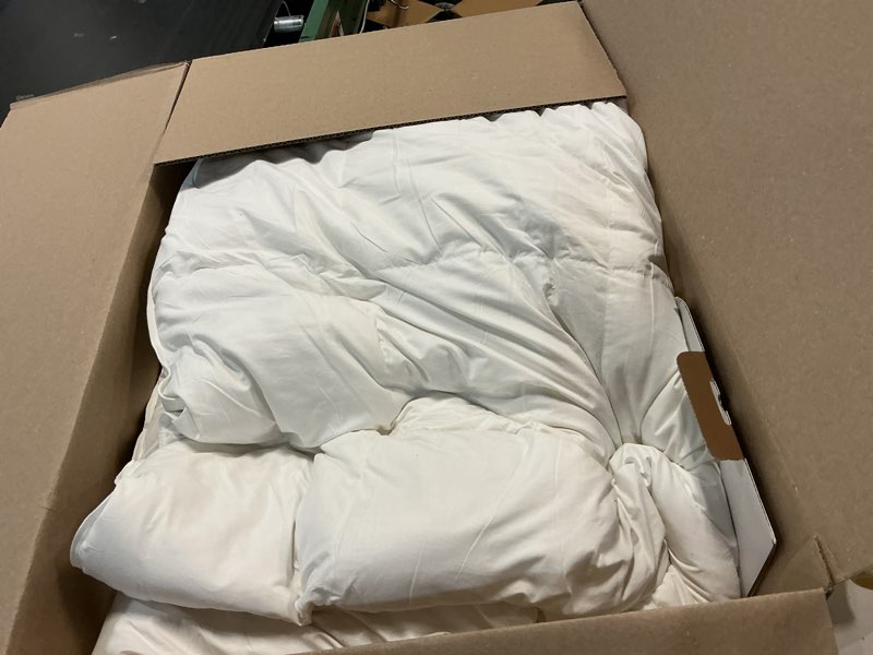 Condition photo showing As Is for c&w white goose down comforter queen size down duvet insert 90x90 inches 100% cotton shell all seasons quilt ideal for summer & winter 750 fill power 50oz fill weight white solid
