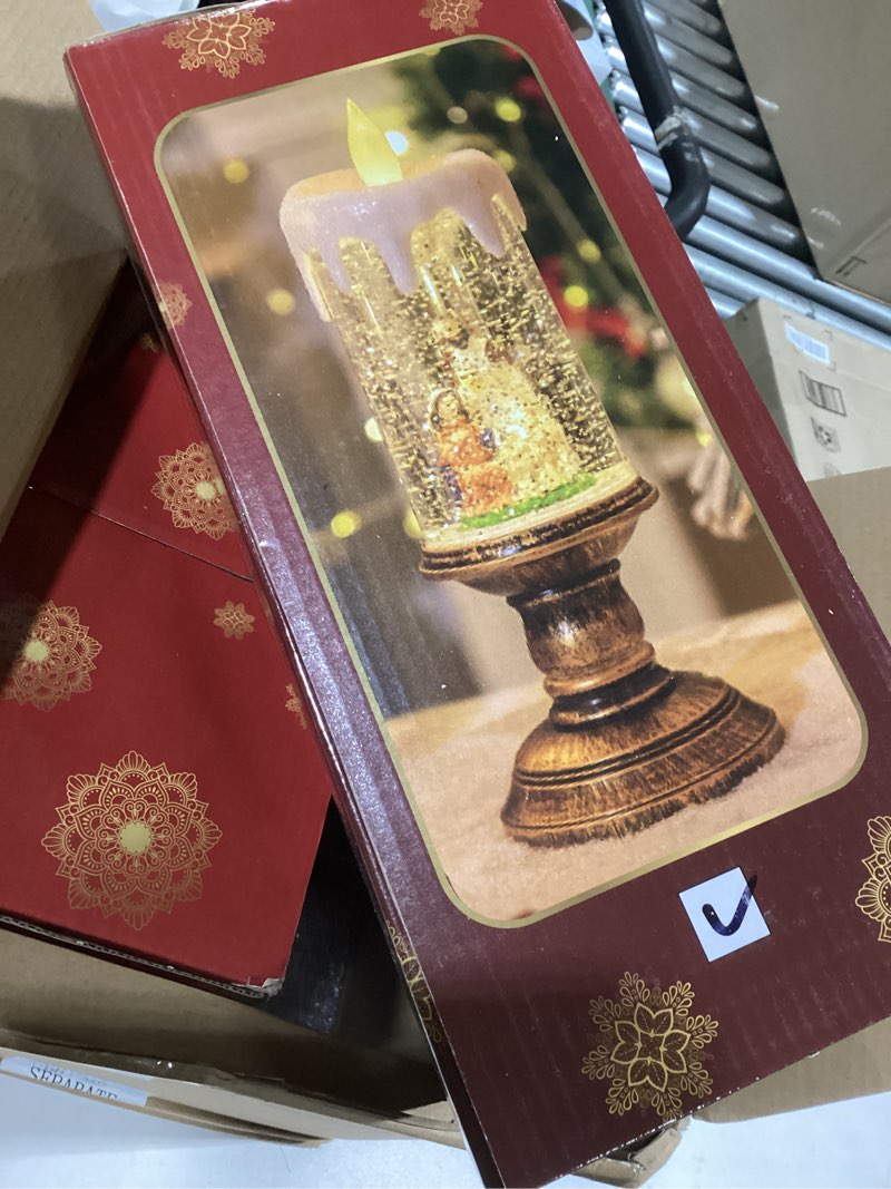 Condition photo showing Good Condition for Honoson 4 Pack Christmas Flameless Candles Snow Globe Water Spinning Candles Lighted LED Battery Operated Candles Glittering Snow Globe for Christmas Holiday Xmas Party Table Centerpiece Home Decor