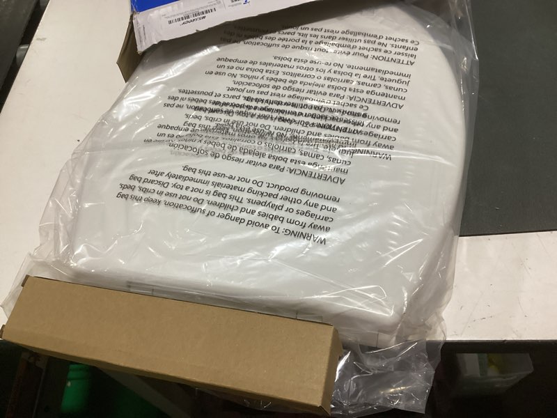 Condition photo showing New/Like New for toilet seat round with slow close hinges, four bumpers, two sets of parts, white toilet seat round, slow close, never loosen and easily remove, plastic, white round white - adult seat
