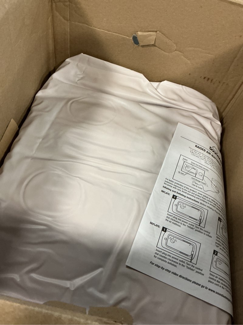 Condition photo showing As Is for soundasleep products dream series luxury air mattress, comfortcoil technology, built-in high capacity pump for home, camping- double height, adjustable, inflatable blow up, portable (queen size) queen blue