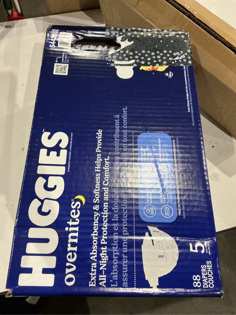 Condition photo showing New/Like New for huggies size 5 overnites baby diapers: overnight diapers, size 5 (27+ lbs), 88 ct, packaging may vary size 5 88