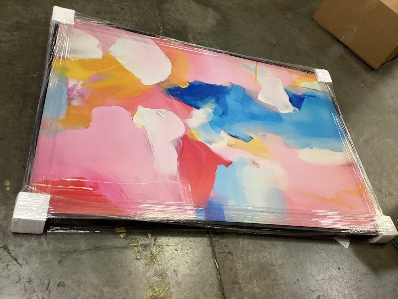 Condition photo showing New/Like New for Art Remedy Cascading Colors Canvas Modern Color Abstract, Black Frame, 36" x 54" Black Frame Framed 55"L x 37"W