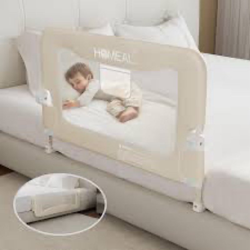 homeal 59in foldable toddler bed rails, bed rail for toddlers, baby bed rail guard for king size,twin size, full size, queen size beds, bed guard rail, beige
