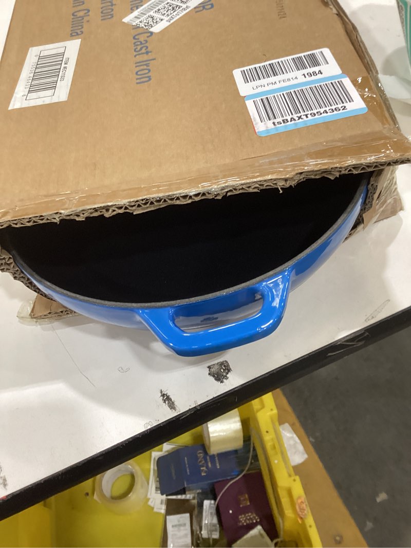Condition photo showing As Is for Lodge EC11S33 Enameled Cast Iron Skillet, 11-inch, Caribbean Blue