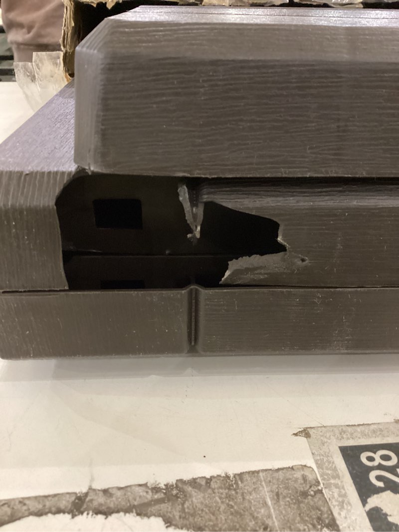 Condition photo showing As Is for Keter Kentwood 50 Gallon Resin Deck Box-Organization and Storage for Patio Cushions, Throw Pillows and Garden Tools, Brown 50 Gallon Brown