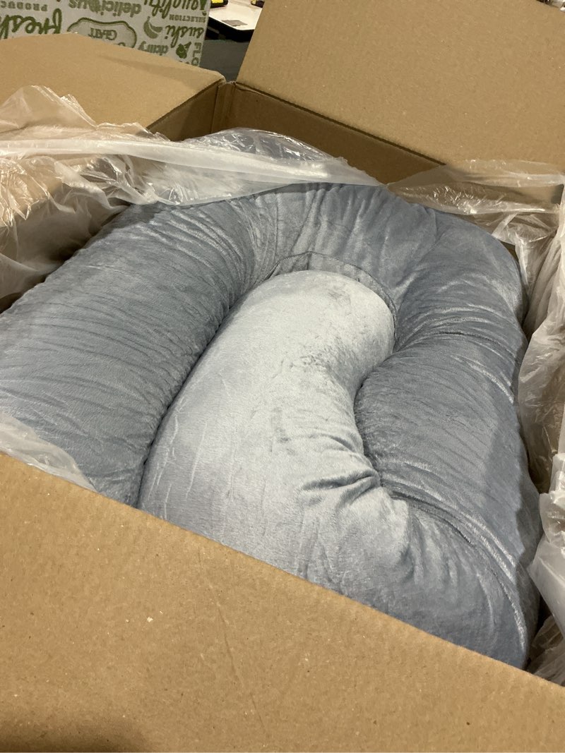 Condition photo showing New/Like New for moon park pregnancy pillows for sleeping - 57 inch u shaped full body maternity pillow with removable cover - support for back, legs, belly, hips - pregnancy pillow for women - grey grey velvet cover - 57 inch