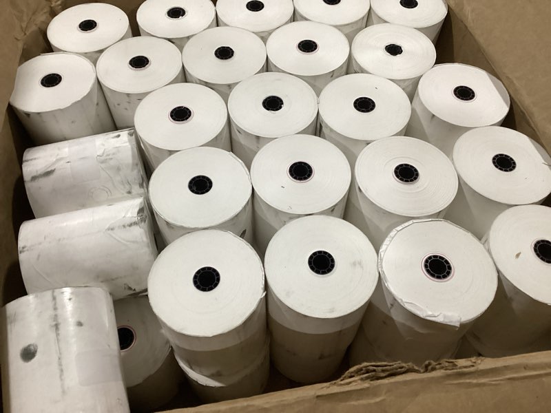 Condition photo showing As Is for Amazon Basics Thermal Paper Receipt Rolls, POS Receipt, 3 1/8" x 230', 50 Rolls, BPA-Free and FSC Certified, Recycled Materials, White