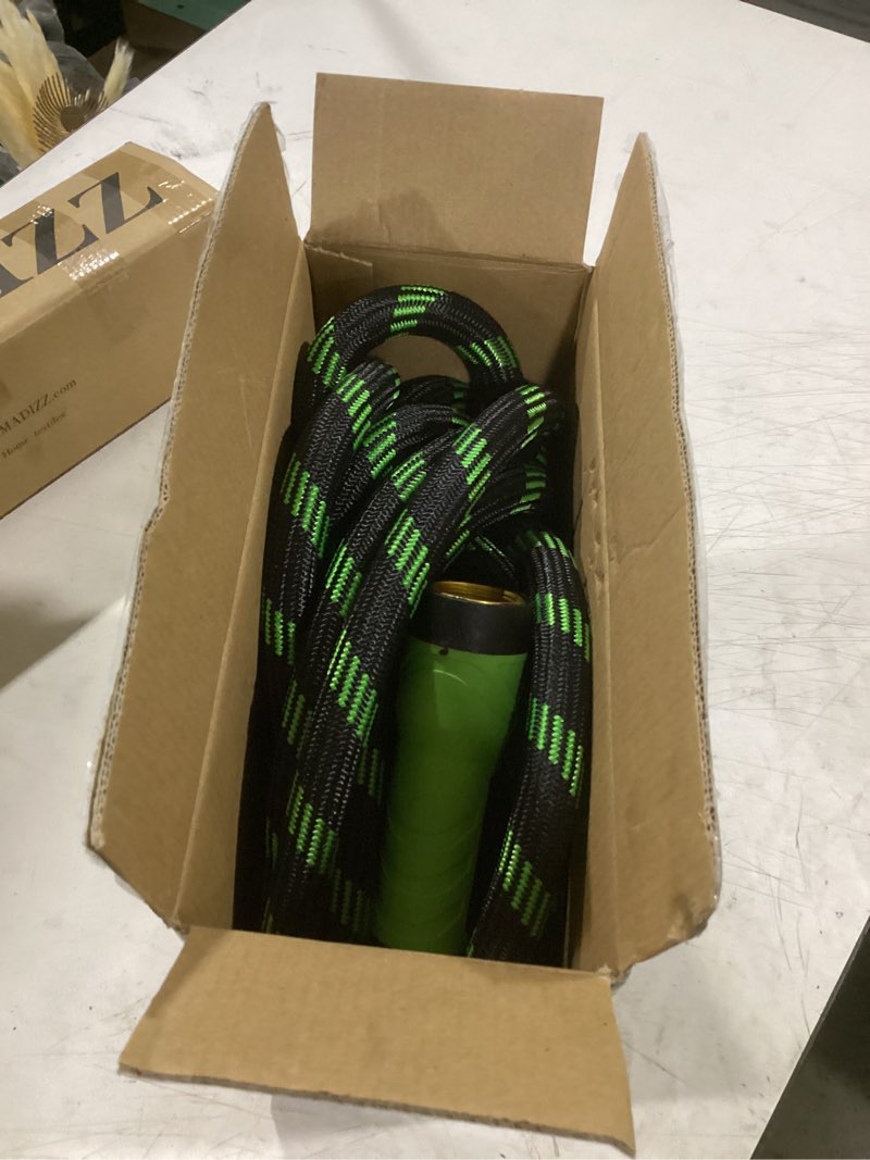 Condition photo showing Good Condition for non-expandable garden hose 25 ft, heavy duty steel metal flexible water hose with 10-function spray nozzle, durable fabric skin, no kinks & leak-proof with upgraded handle 25ft