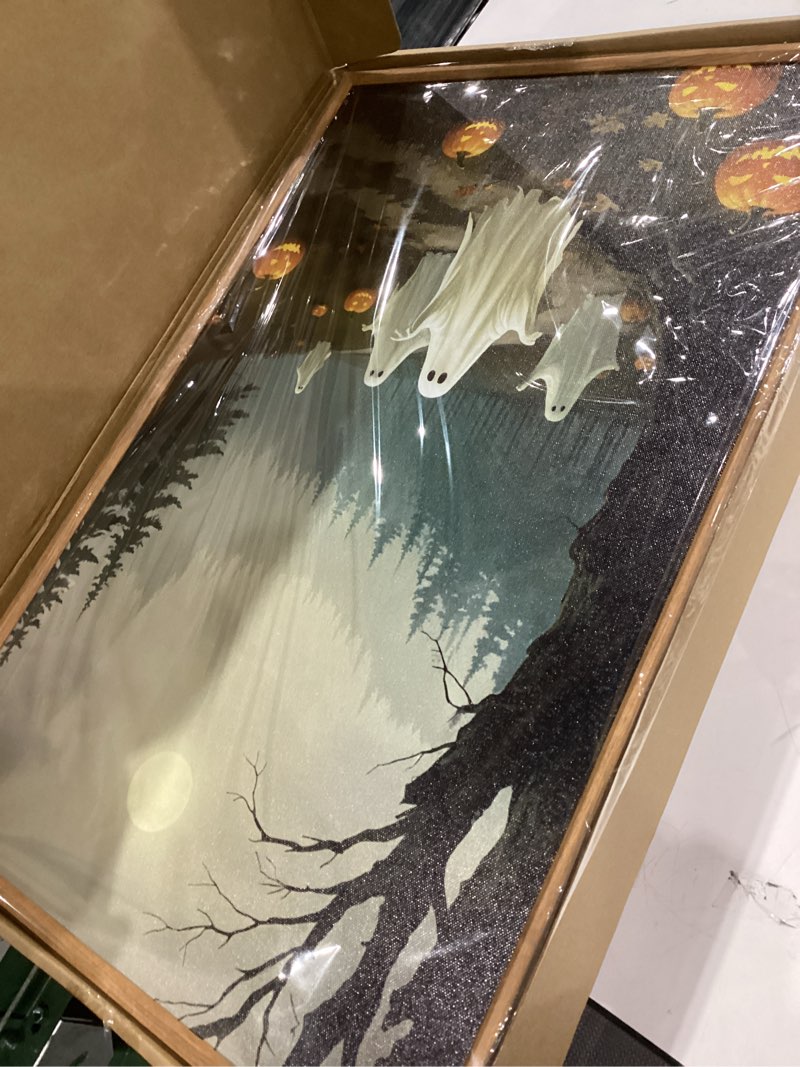 DRACIT Spooky Halloween Ghost Lighted Pumpkin Framed Canvas Wall Art Set,Gothic Inspired Cute Black 