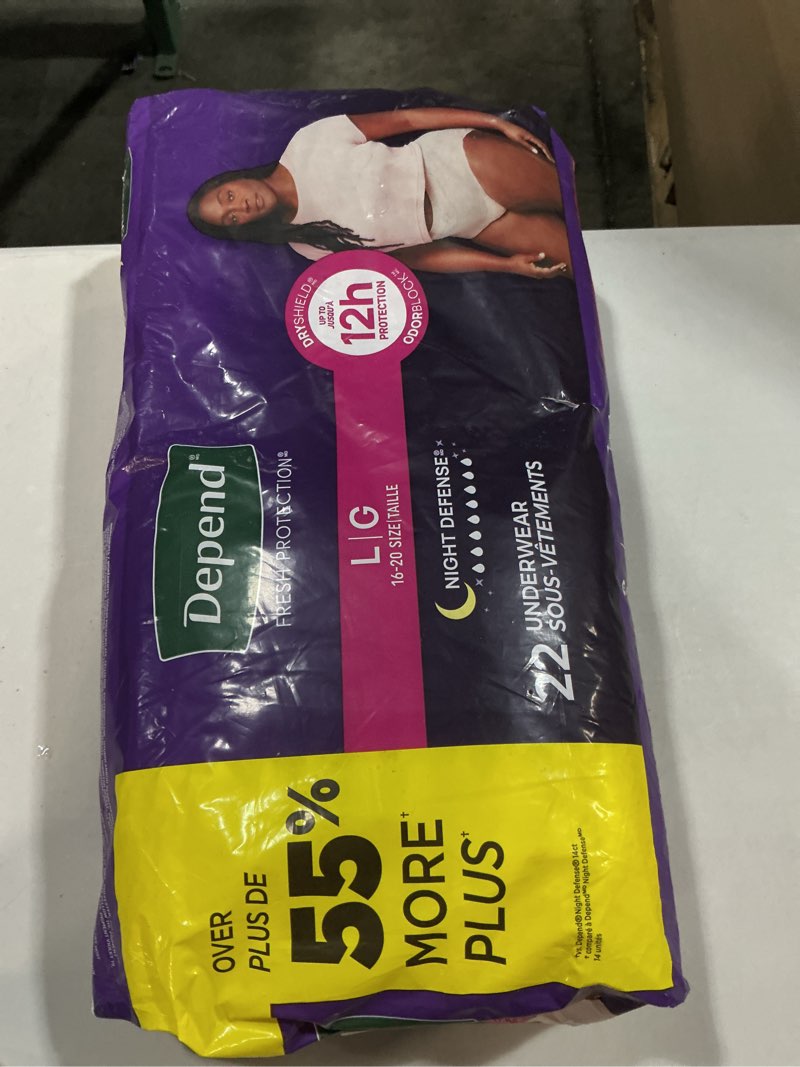 Condition photo showing New/Like New for depend night defense adult diapers, incontinence & postpartum bladder leak underwear for women, disposable, overnight, large, blush, 22 count, packaging may vary large 22