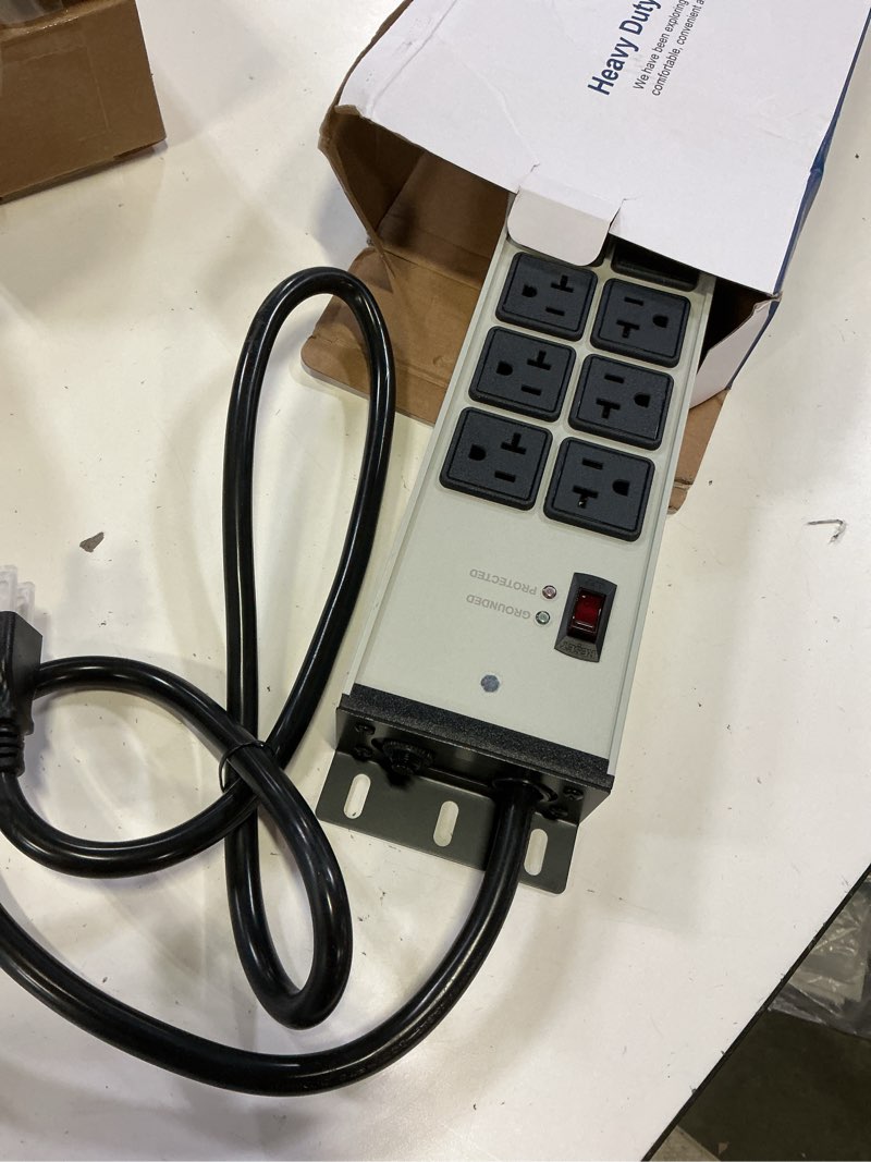 Condition photo showing Good Condition for cccei grey heavy duty power strip surge protector 20 amp, 8 outlets 12 gauge industrial shop garage metal multiple outlets, 4 ft extension cord 5-15p adapter high amp 6-20r t-slot 20a for appliance 4ft grey