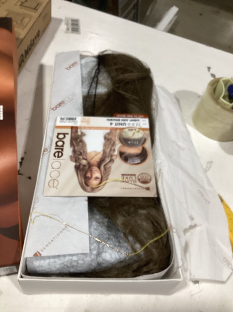 Condition photo showing New/Like New for sensationnel bare lace 13x6 wigs - unit 4 lacefrontal glueless synthetic 180 degree preplucked hairline (lightashbrown)