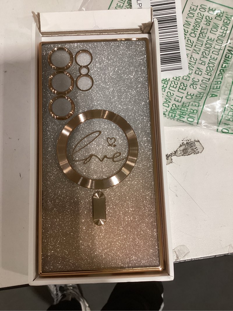 Condition photo showing Good Condition for for Samsung Galaxy S24 Ultra Glitter Case with Ring Holder,Cute Luxury 3D Crown Crystal Rhinestone Diamond Pearl Flower Bling Sparkle Women Girls Phone Case for Galaxy S24 Ultra 6.8" (Silver)