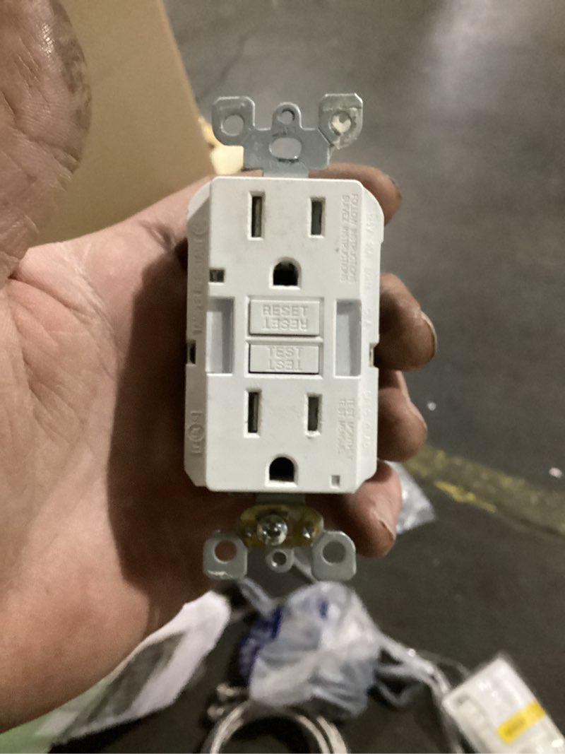 Condition photo showing As Is for Eaton 20 -Amp 125-volt GFCI Residential Decorator Outlet Receptacles , White