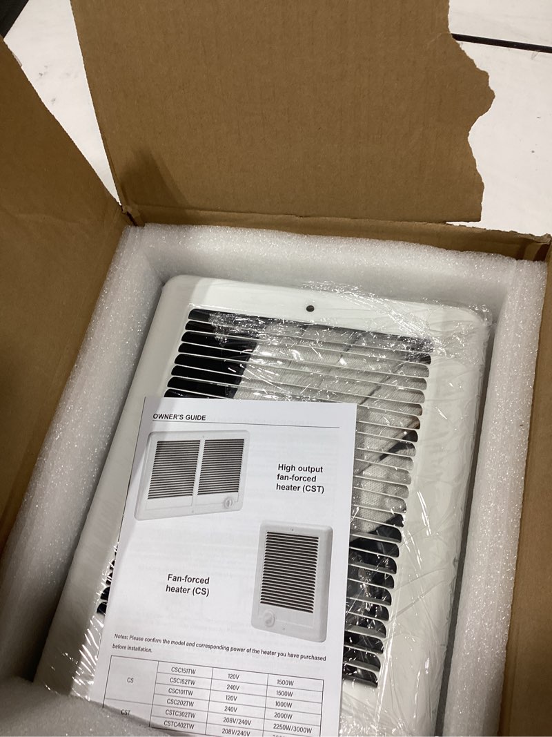 Condition photo showing New/Like New for Electric Wall Heater Complete Unit with Thermostat, Model CSC202TW, 2000 Watt, 240 Volt, White