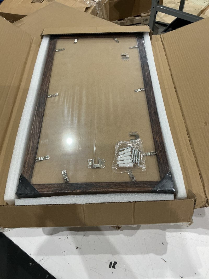 Condition photo showing New/Like New for hongkee 10x20 picture frame set of 2, rustic brown wood frame with real glass collage frame, display pictures three 5x7 with mat or 10 x 20 without mat - horizontal or vertical wall mounting 10x20 in matted to 3-5x7 rustic brown