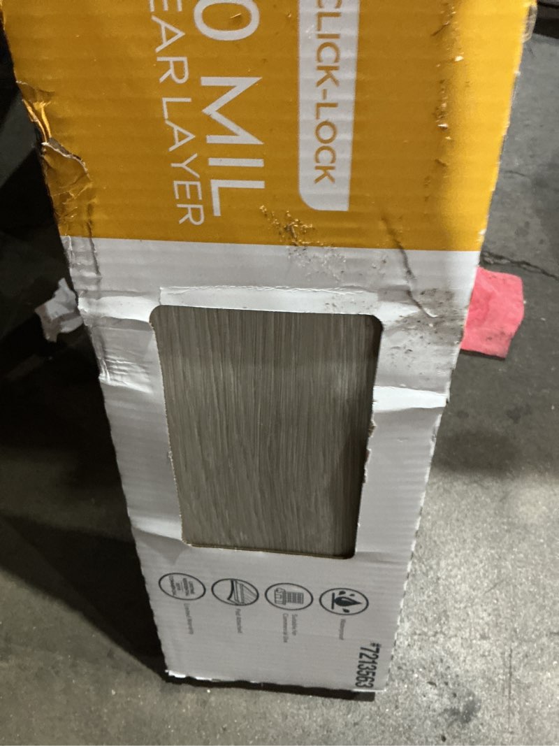 Condition photo showing As Is for style selections densmore oak 20-mil x 6-in w x 48-in l waterproof luxury vinyl plank flooring