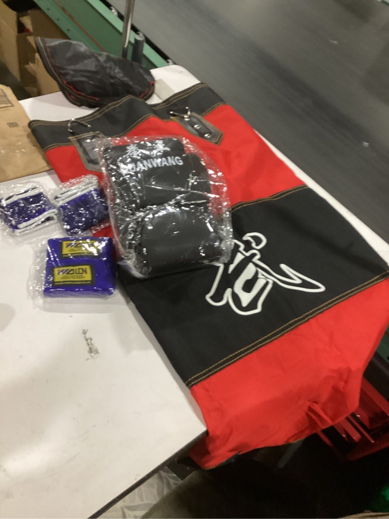 Condition photo showing New/Like New for **no chains for hanging** ** has gloves**Tbest Heavy Boxing Punching Bag, Empty Sandbag Hanging Punching Bag Training MMA Kickboxing Muay Thai Boxing Sandbag Hook Kick Sandbag for Kid Adult Red 80cm