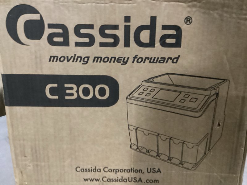 Condition photo showing New/Like New for Cassida C300 Professional USD Coin Counter, Sorter and Wrapper/Roller, 300 coins/min, with Quickload and Printing-Compatible,Gray C300 - 300 coins/ minute + extra features
