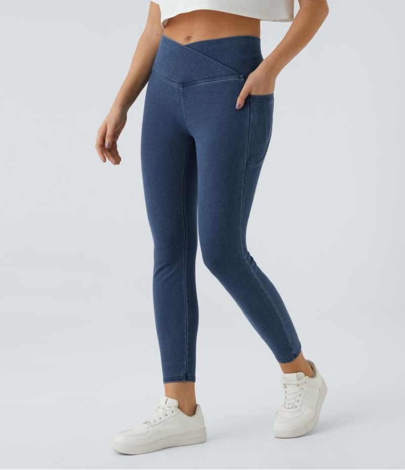 Halara Flexâ„¢ Crossover Pocket Washed Denim Work Leggings (7/8 Length) M