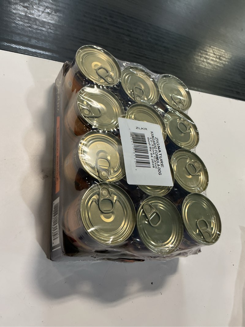 Condition photo showing New/Like New for (best by:04/2028)zignature kangaroo canned dog food formula 12/13oz kangaroo 13 ounce (pack of 12)