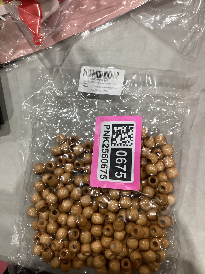 Condition photo showing New/Like New for yaloje 200pcs large hole wooden craft beads, light-coffee natural wood beads for hair, 0.42" x 0.5" vintage loose spacer jewelry diy beads for macrame, bracelets, handmade decor