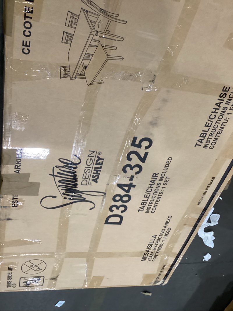 Condition photo showing As Is for Signature Design by Ashley Bennox Dining Room Table and Chairs with Bench (Set of 6), Brown