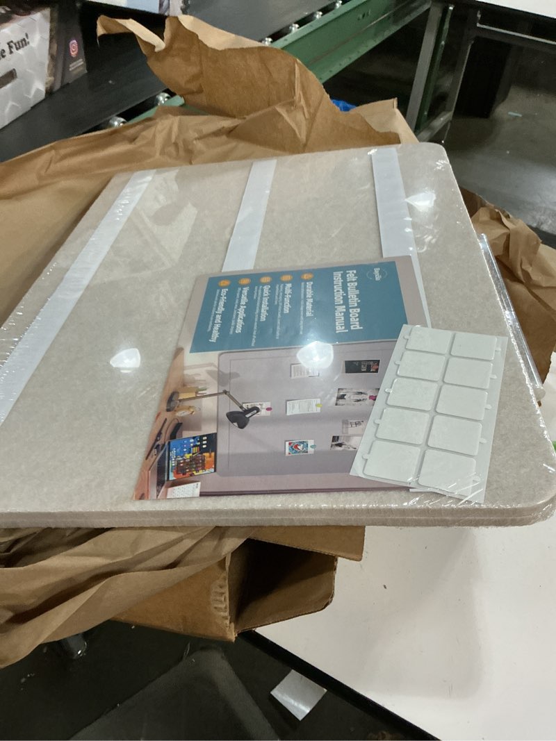 Condition photo showing New/Like New for large felt bulletin board for wall, 36"x24" frameless picture board, soft felt cork board for office, home planning & office wall decor, easy install pin board 36" x 24" beige