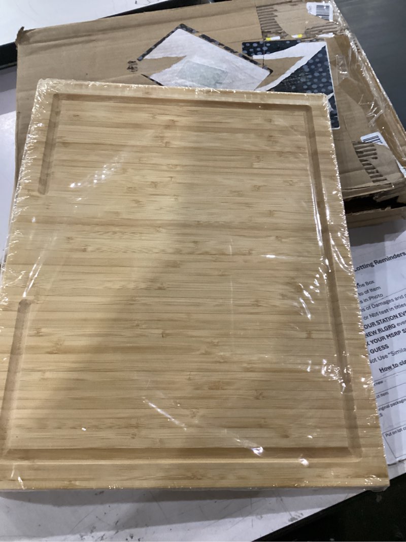 Condition photo showing Good Condition for patelai bamboo cutting board with counter lip, 18 x 14in over the stove sink cutting board with counter edge, for meat, vegetables, bread, and charcuterie, dough& pastry maker for home kitchen