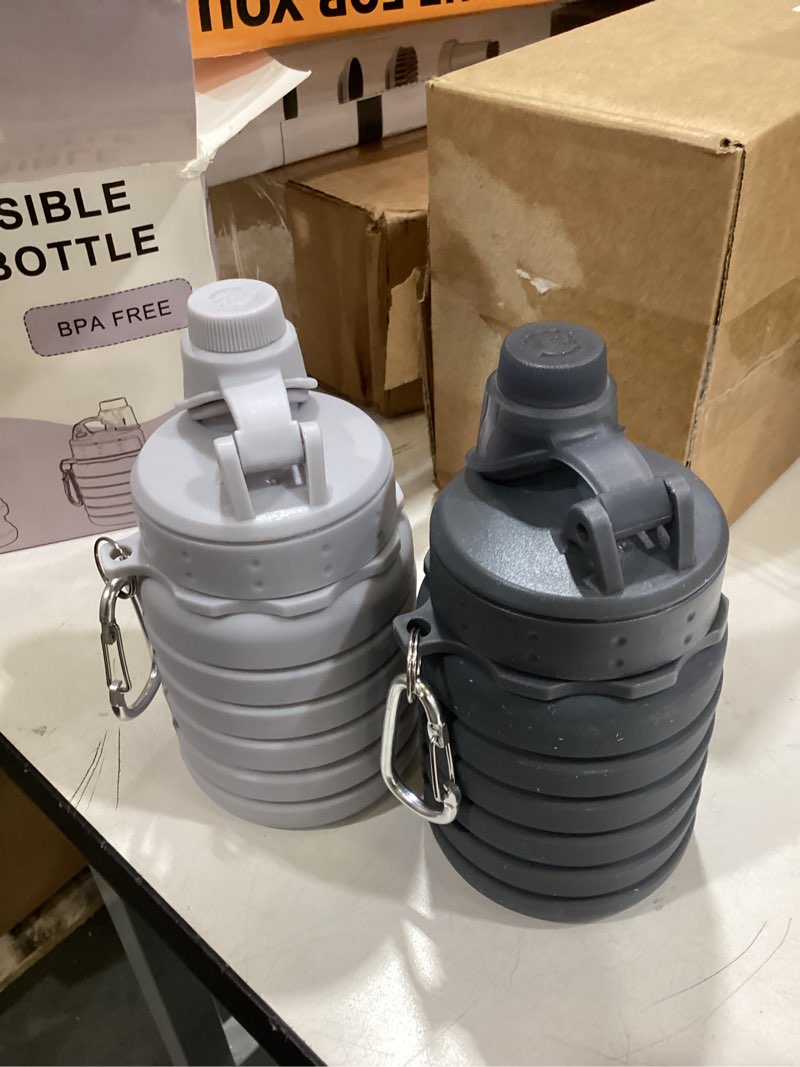 Condition photo showing Good Condition for collapsible water bottles travel water bottle sports portable sport water bottle reusable water bottles comes with mountaineering buckle 500ml silicone water-proof camping water bottle 2 pack light grey+grey