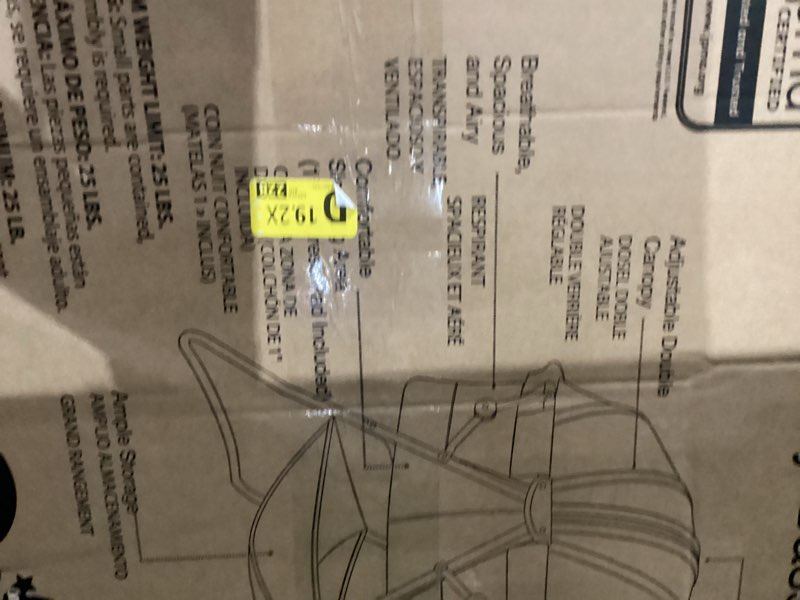 Condition photo showing As Is for Dream On Me Karley Bassinet, Award Winner Lightweight Travel Baby Bassinet, Foldable Bedside Sleeper, Adjustable Double Canopy, Spacious Design, Soft Fabric, Storage Basket – Blue and Grey