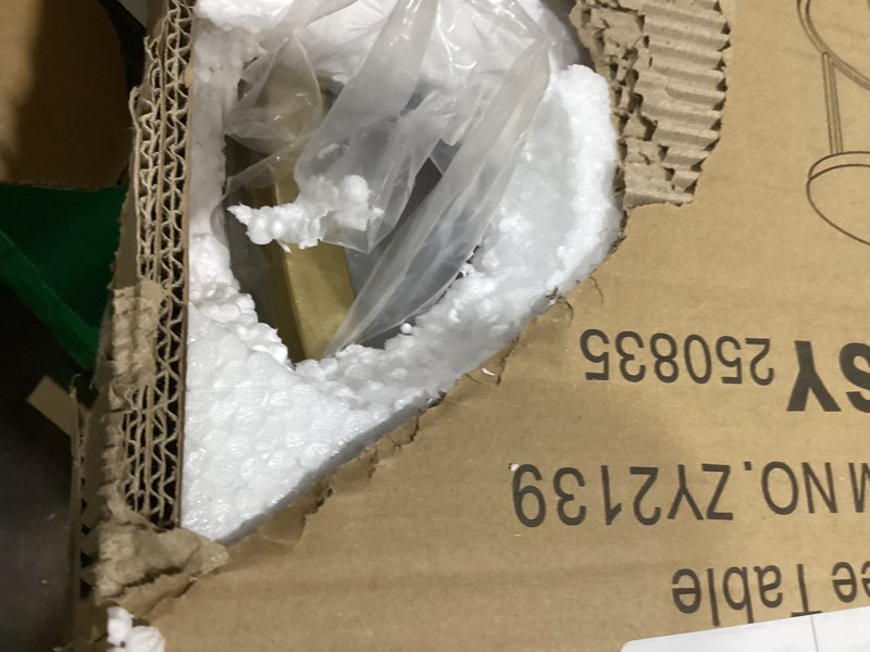 Condition photo showing Good Condition for aboxoo Coffee Table Nesting White Set of 2 Side Set Golden Frame Circular Round and Marble Pattern Wooden Tables, Living Room Bedroom Apartment Modern Industrial Simple Nightstand Gold White Engineered Wood