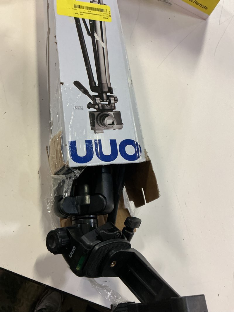 Condition photo showing As Is for onn 52" aluminum compact camera tripod adjustable height, light weight, mounts for slr|camera|smartphone|gopro