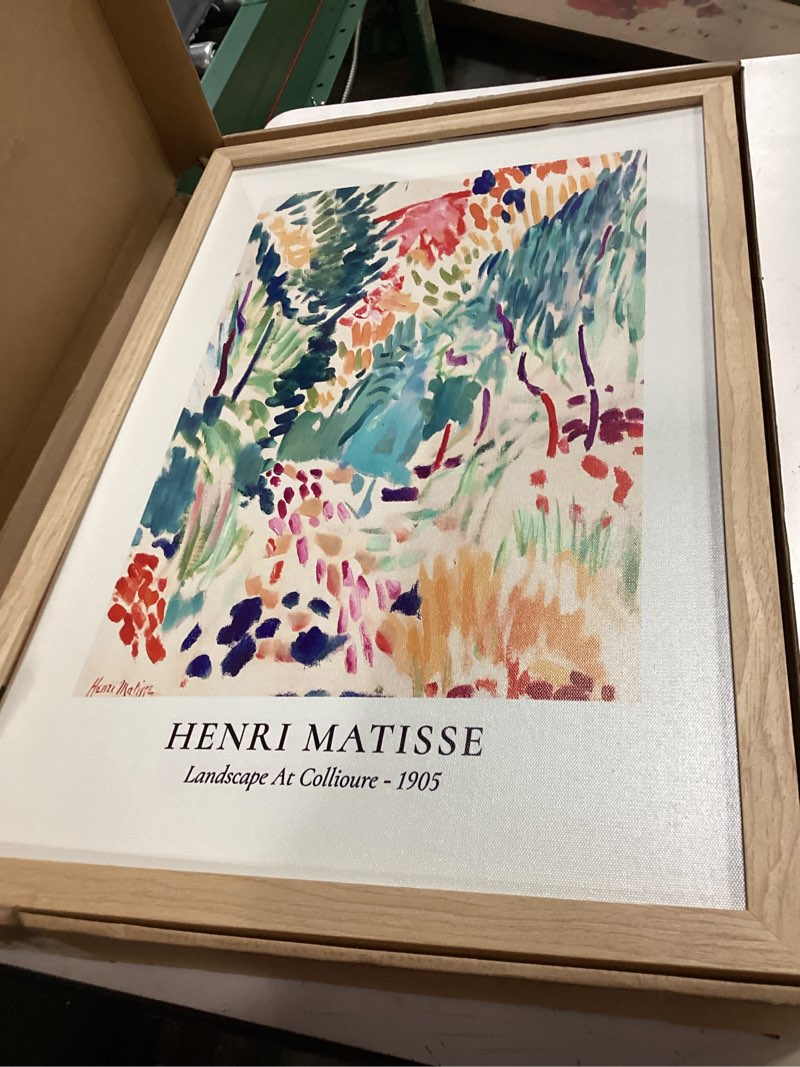 Condition photo showing Good Condition for wooden framed matisse wall art set of 3 abstract henri matisse posters vintage flower market canvas prints open window painting artwork picture aesthetic room decor for bedroom living room 16x24in pastel-matisse - wood framed 24"l x 16"w