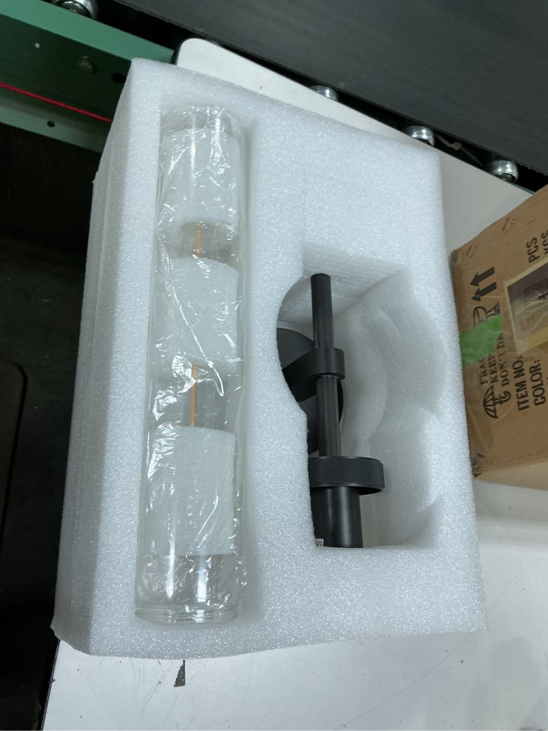 Condition photo showing Good Condition for Black Wall Sconces Bathroom Vanity Light Fixtures, Glass Tube Wall Sconces Solid Copper Base, Sconces Wall Lighting Indoors, Wall Lights For Mirror, Living Room, Bedroom, Hallway (Including Bulb) Black- 1 Pack 20-inch