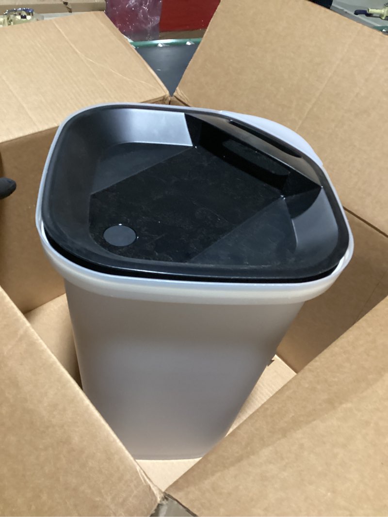 Condition photo showing As Is for IRIS USA Pet Food Storage Container 25 lbs, Premium 60% Improved Airtight Seal with Air Valve, 2 Cup Scoop, Removable Wheels, Easy to Open - Made in the USA, Black 25 lbs Black