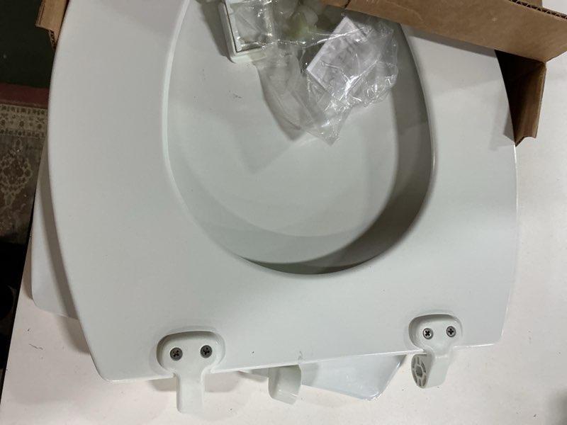 Condition photo showing As Is for Mayfair Cassel Slow Close Toilet Seat, Easy Clean, Non Slip Premium Wood Seat, Easy Install, Made in