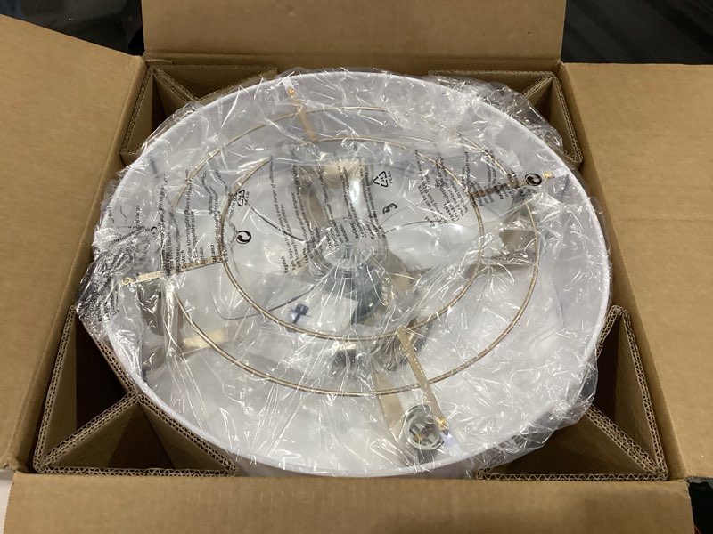 Condition photo showing New/Like New for low profile ceiling fans with lights, 20" flush mount ceiling fan with light, boho bladeless with 6 speeds, rattan remote control for bedroom, nursery, living room white boho