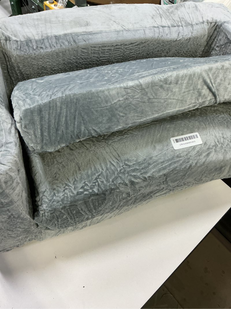 Condition photo showing As Is for Kids Couch, 2-in-1 Toddler Chair Comfy 1-3 Years, Convertible Kids Chair, Toddler Couch That Fold Out, Kid Lounge Chairs for Boys and Girls, Soft Coral Fleece, Double, Grey Large Grey