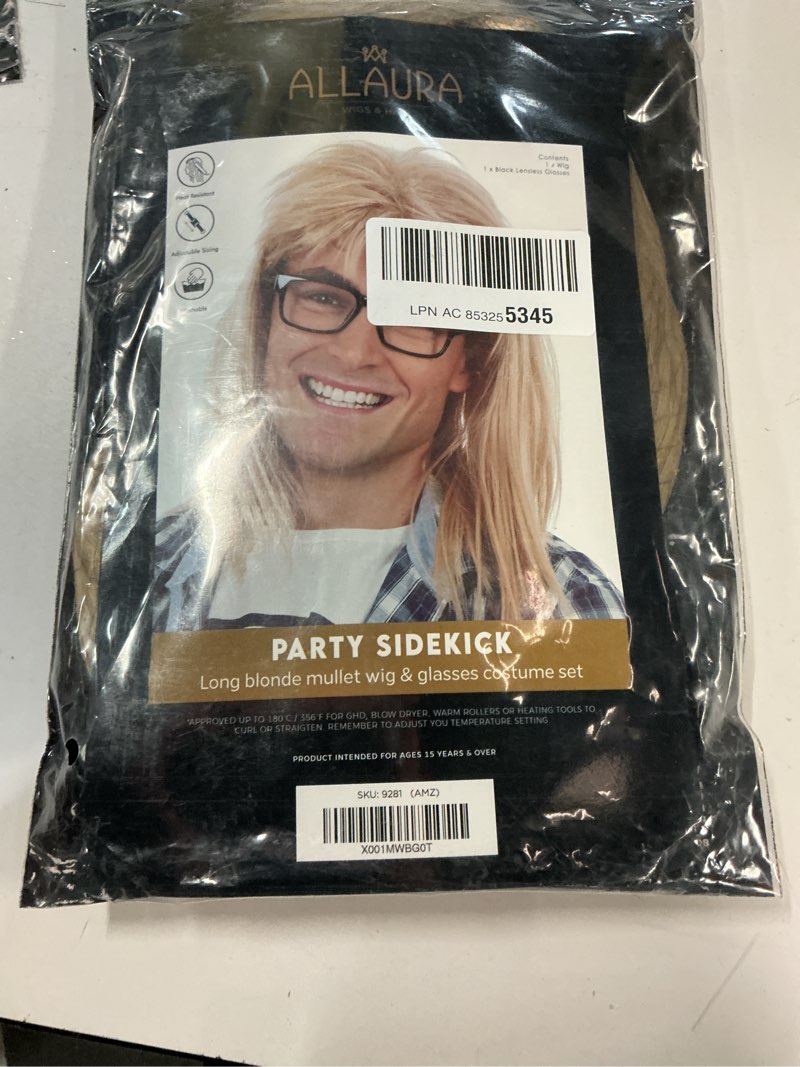 Condition photo showing New/Like New for ALLAURA Compatible with Garth Wig – Blonde Mullet Wig + Black Glasses for Men – 80s 90s Rocker, Punk, Heavy Metal Costume – Funny Halloween Couples Outfit, Party Cosplay, Garth & Wayne Duo Look Blonde+Accessories