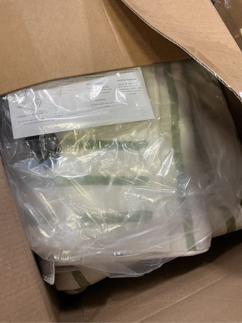 Condition photo showing Good Condition for lahome abstract 8x10 rugs for living room, soft green 8x10 area rugs for bedroom non-slip, ultra-thin rainbow boho accent carpet for dining room office, green green/white 8' x 10'
